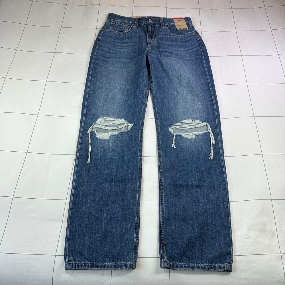 Levi's Jeans Womens 27 Blue Low Pro Straight Mid Rise Relaxed Ripped Knee Denim